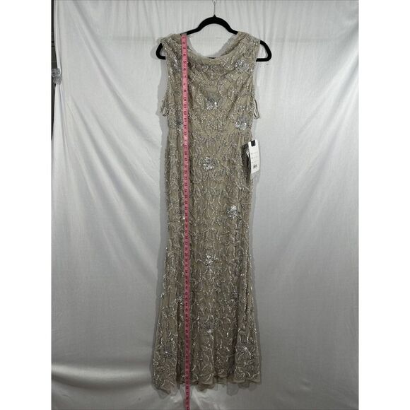 NWT $598 Mac Duggal [ 4 ] 93537 Cowl Neckline Floral Embellished Gown Grey #J304 - Picture 7 of 14